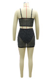 Apricot Sexy Patchwork Hot Drilling Backless Asymmetrical Spaghetti Strap Sleeveless Two Pieces