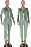 Pink Casual Solid Patchwork Zipper Collar Skinny Jumpsuits