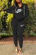 Black Fashion Casual Letter Print Basic Hooded Collar Long Sleeve Two Pieces
