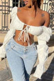 White Sexy Solid Patchwork Square Collar Tops