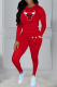 Red Casual Print O Neck Long Sleeve Two Pieces