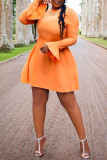 Orange Fashion Casual Solid Basic O Neck Long Sleeve Dresses