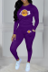 Purple Casual Print O Neck Long Sleeve Two Pieces