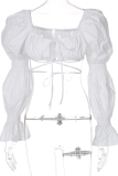 White Sexy Solid Patchwork Square Collar Tops