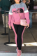 Pink Casual Print Patchwork Hooded Collar Long Sleeve Two Pieces