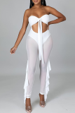 White Sexy Solid Patchwork Strapless Skinny Jumpsuits