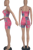 Red Casual Print Patchwork Spaghetti Strap Sleeveless Two Pieces