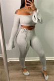Grey Sexy Casual Solid Bandage Spaghetti Strap Long Sleeve Two Pieces