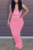 Pink Casual Solid Patchwork Fold Spaghetti Strap Sling Dress Dresses