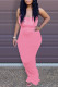 Pink Casual Solid Patchwork Fold Spaghetti Strap Sling Dress Dresses