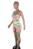 Colour Fashion Sexy Print Tie Dye Backless Spaghetti Strap Sleeveless Two Pieces