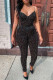 Black Fashion Sexy Print Backless Spaghetti Strap Skinny Jumpsuits