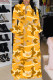 Yellow Sexy Print Patchwork Buttons Turndown Collar Long Sleeve Dresses