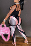 Pink Casual Sportswear Patchwork Basic Skinny High Waist Pencil Trousers