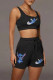 Black Fashion Casual Print Basic U Neck Sleeveless Two Pieces