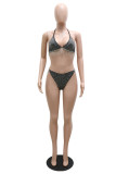 Apricot Fashion Sexy Patchwork Hot Drilling Tassel Bandage Backless Swimwears