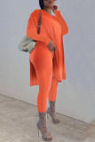 Pink Casual Solid Patchwork Slit O Neck Long Sleeve Two Pieces