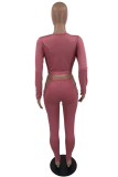 Brownness Casual Solid Hollowed Out O Neck Long Sleeve Two Pieces