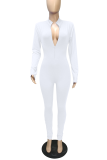 Blue Casual Solid Patchwork Turndown Collar Skinny Jumpsuits