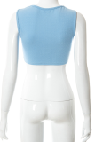 Light Blue Sexy Solid Patchwork Square Collar Tops