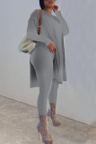 Grey Casual Solid Patchwork Slit O Neck Long Sleeve Two Pieces