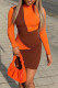 Orange Sexy Color Lump Solid Patchwork Half A Turtleneck Pencil Skirt Dresses
