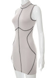 Grey  Simplicity Solid Split Joint Half A Turtleneck Pencil Skirt Dresses