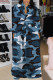 Blue Sexy Print Patchwork Buttons Turndown Collar Long Sleeve Dresses