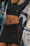 Orange Sexy Solid Hollowed Out Skinny Mid Waist Pencil Solid Color Bottoms