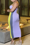 Purple Sexy Solid Hollowed Out Spaghetti Strap Pencil Skirt Dresses