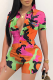 Pink Sexy Print Patchwork Turndown Collar Skinny Rompers
