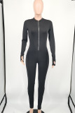 Red Casual Sportswear Solid Basic Zipper Collar Skinny Jumpsuits