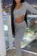 Grey Casual Sportswear Solid Asymmetrical Square Collar Long Sleeve Two Pieces