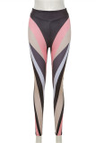 Pink Casual Sportswear Patchwork Basic Skinny High Waist Pencil Trousers