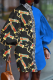 Blue Casual Print Patchwork Turndown Collar Shirt Dress Dresses