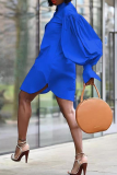 Yellow Casual Solid Patchwork Turndown Collar Shirt Dress Dresses