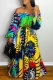 Yellow Fashion Casual Print Backless Off the Shoulder Long Sleeve Dresses