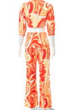 Purple Sexy Print Patchwork Turndown Collar Half Sleeve Two Pieces