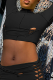 Black Sexy Solid Patchwork O Neck Tops