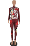 Black adult Fashion Sexy Character Two Piece Suits Letter Print Lips Print pencil Long Sleeve