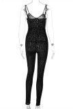 Black Fashion Sexy Print Backless Spaghetti Strap Skinny Jumpsuits