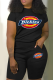 Black Casual Print Patchwork O Neck Short Sleeve Two Pieces