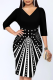 Black Sexy Print Patchwork V Neck Pencil Skirt Dresses