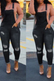 Black Casual Solid Ripped Skinny Jumpsuits