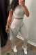 Grey Fashion Casual Solid Fold O Neck Short Sleeve Two Pieces