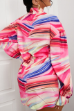 Pink Sexy Print Patchwork Half A Turtleneck Waist Skirt Dresses