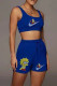 Blue Fashion Casual Print Basic U Neck Sleeveless Two Pieces