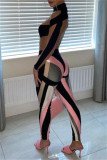 Pink Casual Sportswear Patchwork Basic Skinny High Waist Pencil Trousers