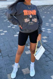 Grey Fashion Casual Print Basic O Neck Tops