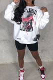 White Street Print Patchwork O Neck Tops